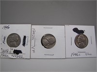 2 WWII Silver Jefferson Nickels & 1946 S Nickel