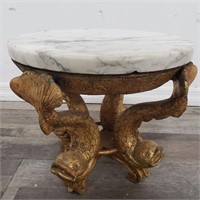 Vintage marble-top plant stand with carved