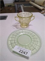 Vintage Depression - Yellow Sugar Bowl & Green