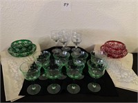 Red & Green Bohemian Bowls, Depression Glass