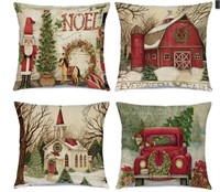 Set of 4 -Christmas Linen Pillow Covers