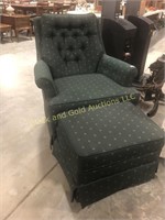 Small Forest Green Chair with Ottoman