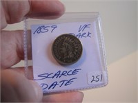1859 (Scarce Date) Indian Head Penny VF Dark