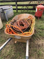 WHEEL BARROW, AIR HOSES AND EXTENSION CORDS