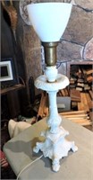 Beautiful antique piano lamp, milk glass shade
