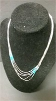 Silver & Turquoise Strand Necklace 16" 9.60 Grams