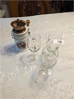 (3) Christmas Stemmed Glasses & Small Grinder