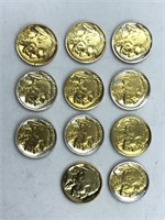 11 Gold Plated Buffalo Nickel Coins