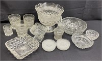 Clear Depression Pressed Glass Grouping 17pc