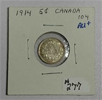 1914  Canada  5 Cents   AU+