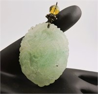 Large Icy Green Jadeite Dragon Pendant