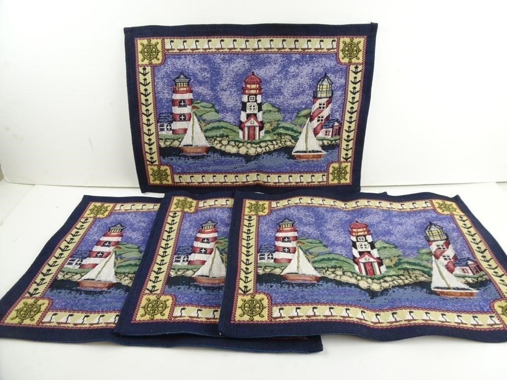 Lot of 4 Embroidered Lighthouse Placemats