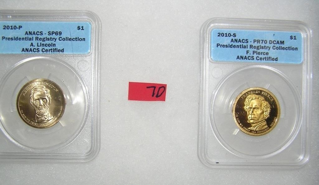 Pair of graded uncirculated Golden Dollar Preseden