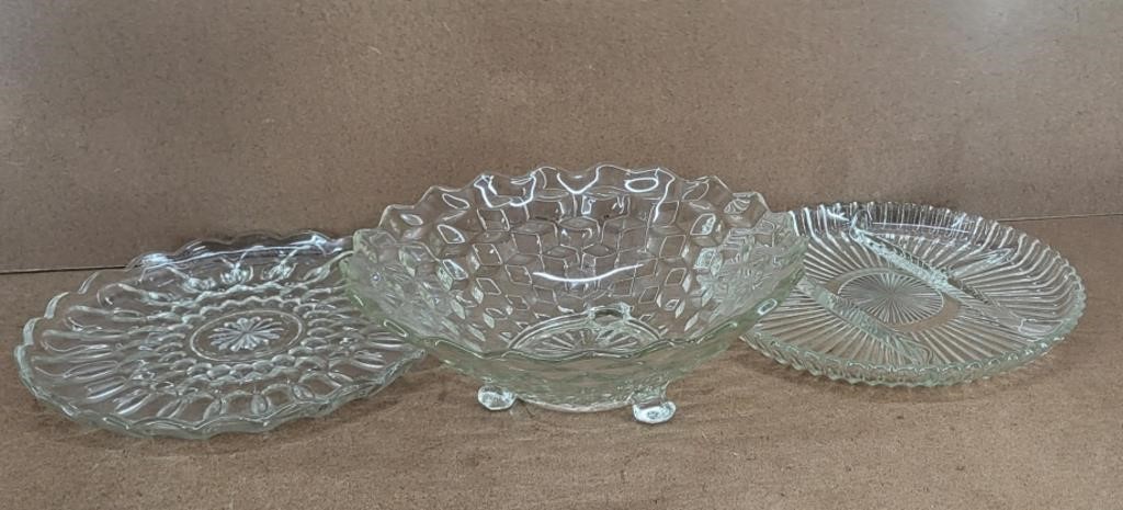 Footed Crystal Bowl ,Divided Relish Dish & Plate