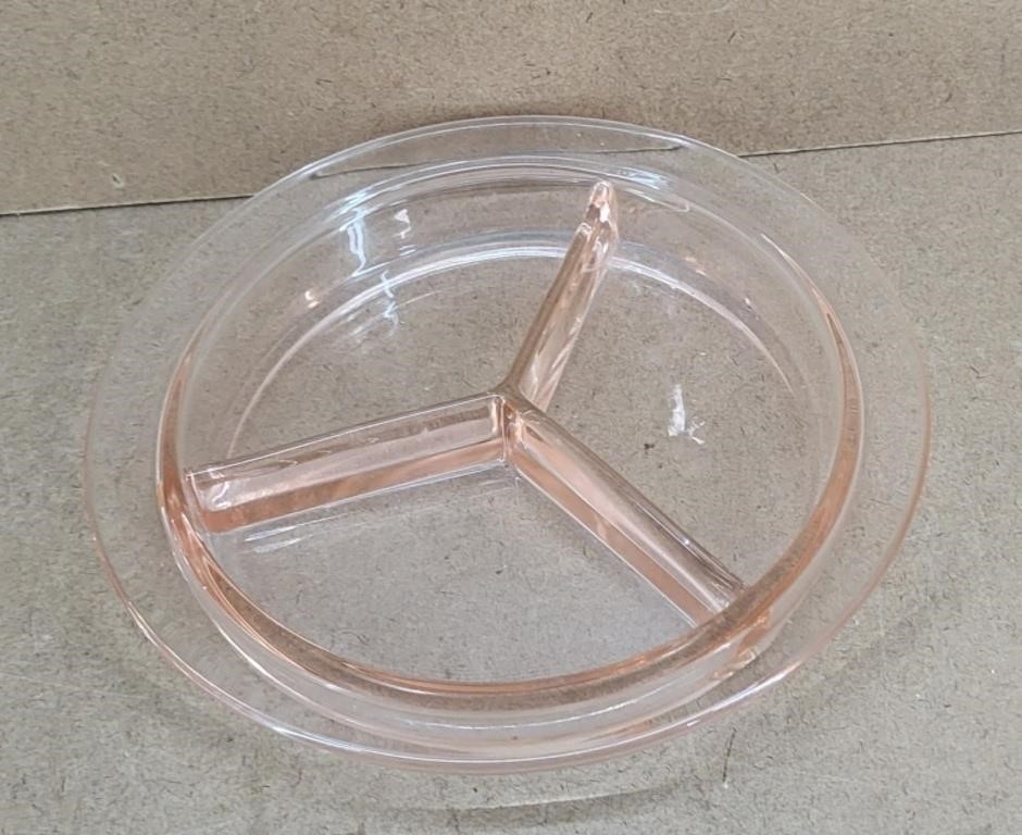 Pink Glass Divided Dish