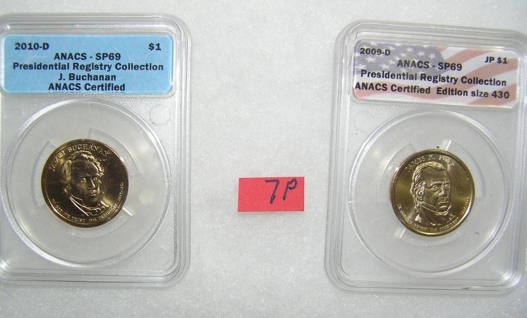 Pair of graded uncirculated Golden Dollar Preseden