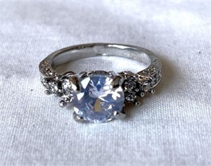 Large White Sapphire Solitaire Ring