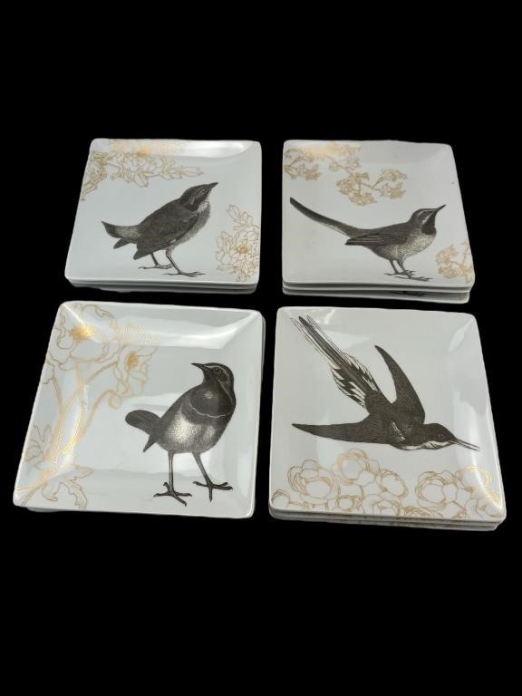 12 West Elm sesame letterpress square bird plates