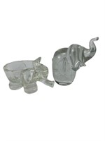 Clear Glass Elephant Ashtray and Paperweight