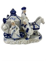 Porcelain Horse and Carriage Cobalt Blue Gold
