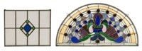 (2) STAINED LEADED GLASS, DEMILUNE & RECTANGULAR
