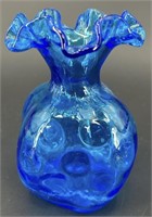Fenton Azure Blue Coindot Ruffle Vase
