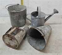 Galvanized bucket, watering can, grain scoop,