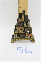 Vintage Painted Brass Jerusalem Letter Holder