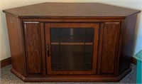 46" Leaded Glass Oak Corner Cabinet