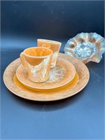 Anchor Hocking Plates and Carnival Glass Dish