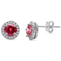 Halo Style 1.00ct Ruby Stud Earrings