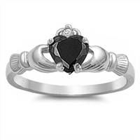 Heart Cut 1.10ct Onyx Claddagh Ring