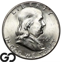 1961-D Franklin Half Dollar, Near Gem BU Bid: 20