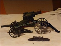 Vintage Metal toy cannons, ship, etc