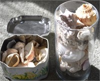 Vtg Tin & Glass Vase Full of Seashells