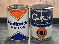 (2) 5QT "Gulfpride" Motor Oil Cans