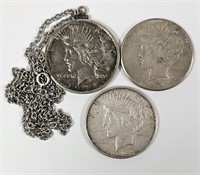3 Silver Peace Dollars incl. UNC 1934 on Chain