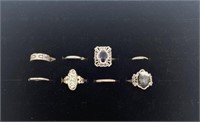8 Rings - Size 7 - Marks: 925, Mexico,