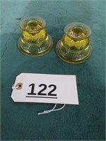 Pair Yellow Depression Candle Holders