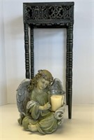 Ornate Metal Plant Stand and Angel Voltive