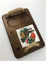 Vintage Ceramic Tile & Wood Cheese Serving Tray