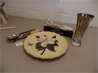 Magnolia Decorative Plate, Vase, & Silverplate Ite