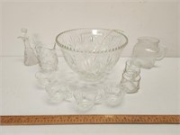 Vintage Cut Glass Punch Bowl and Cut Glass Pieces