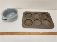 Old Baking Tin & Glassyex Enameled Handled Mug