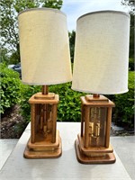 Retro Wood, Etched Glass and Brass Lamps