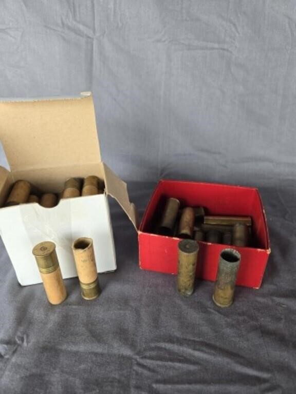 12 Gauge, 25 Empty Card Board Shells and 14 Brass