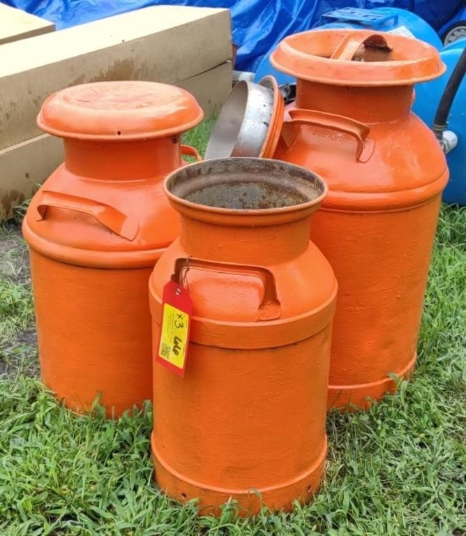 Painted Metal Milk Cans, Tallest 2' *Bidding