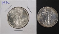 1936 BU & 1936-D AU WALKING LIBERTY HALF DOLLARS