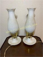 Pair of Electric Oil Lamp Style Hobnail Milk