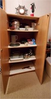 Brown DBL Door Cabinet FULL of Kitchen Cookware